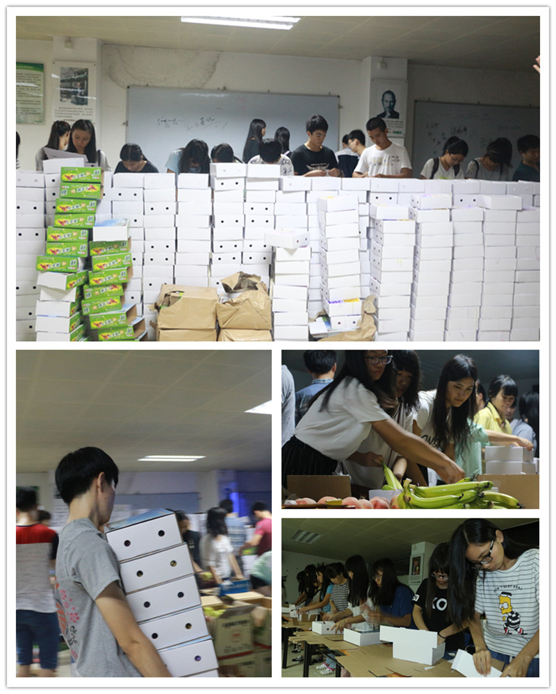 为及时将祝福送到老师手中,志愿者们争分夺秒打包装